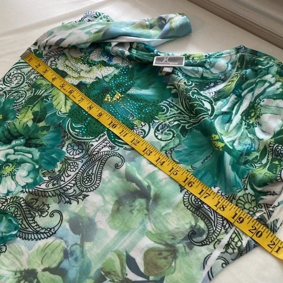 JM Collection blouse petite 3/4 length sleeves scoop neck floral/paisley Sz XLP - Picture 5 of 9